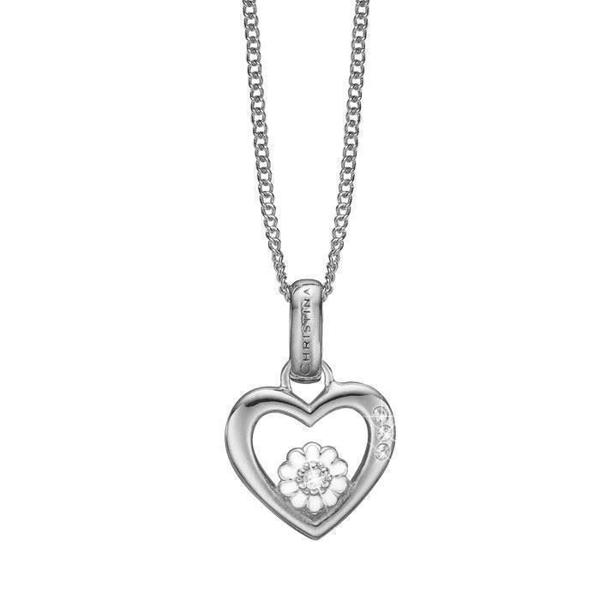 Image of Christina Collect 925 sterling sølv Marguerite Love åbent hjerte med lille marguerite med hvid emalje inden i, samt tre hvide topaz, model 680-S32